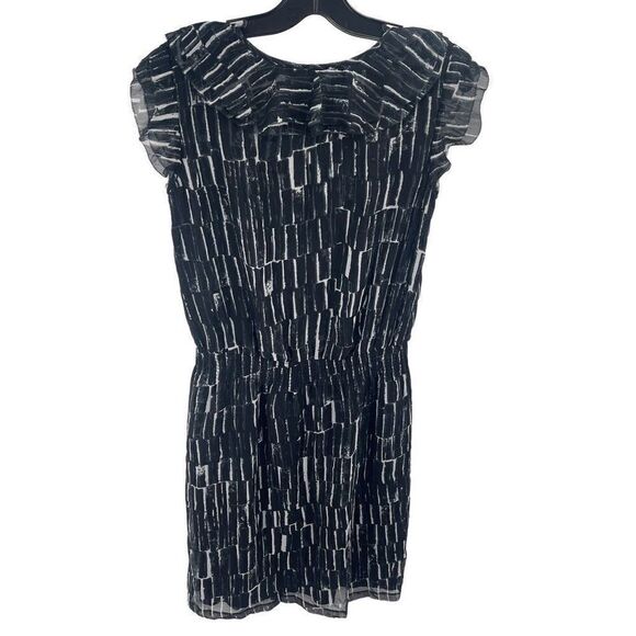 DKNY DKNYC A Line Dress Silk Printed Short Sleeve Key Hole Neck Black Small - Picture 6 of 15